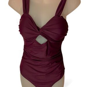 Chic Burgundy Twist Front One-Piece Swimsuit (item#10099)